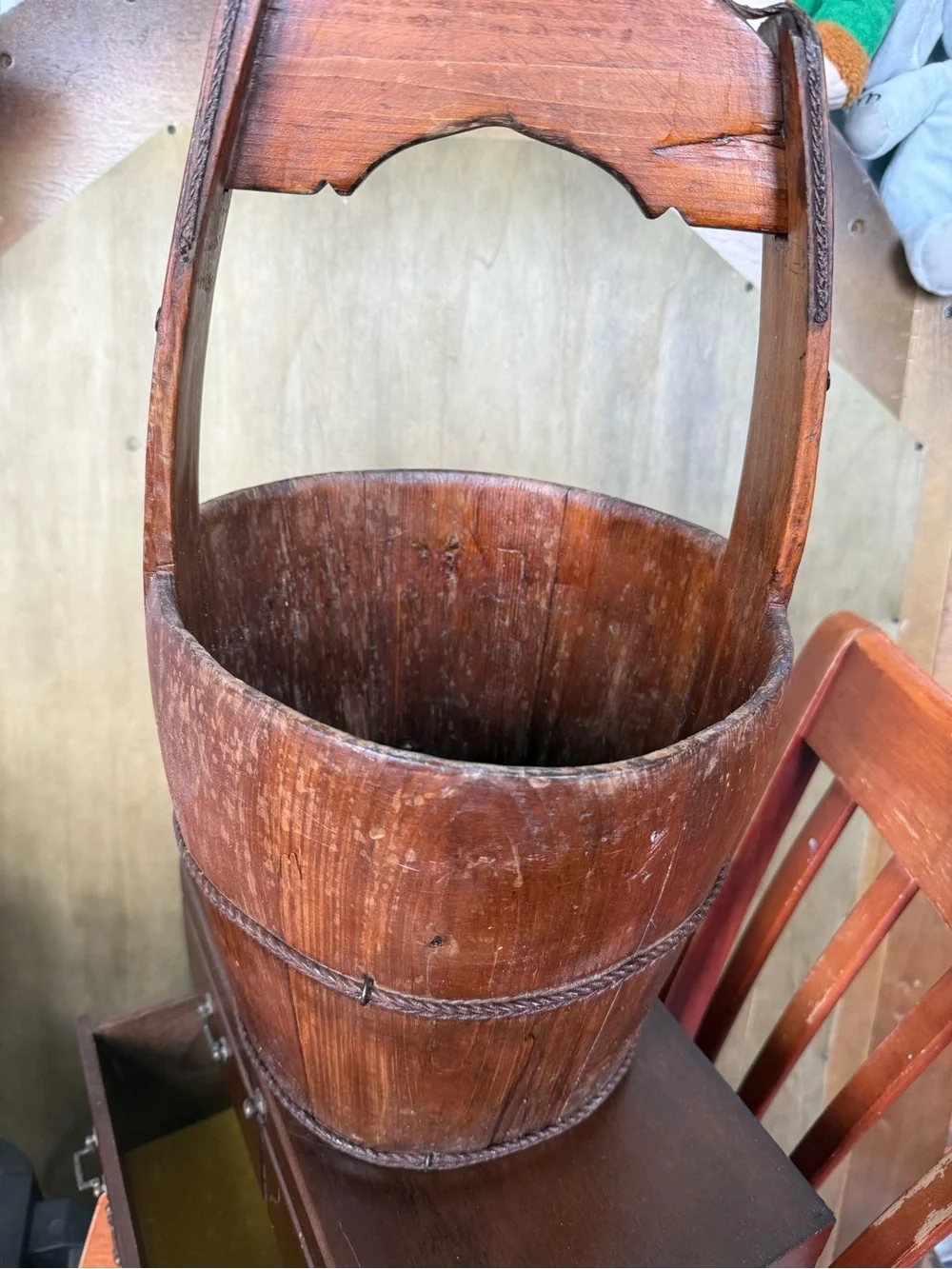 Antique Primitive Wood Well Bucket